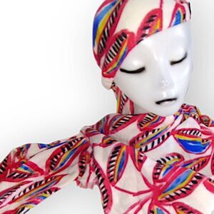 J Crew Abstract Print Red Blue Rectangle Scarf Leafs Floral Sarape Wrap Scarf‎